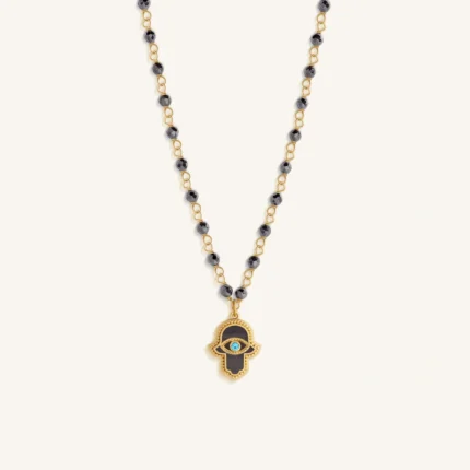 Celestial Flow Hamsa Hematite & Aquamarine Necklace